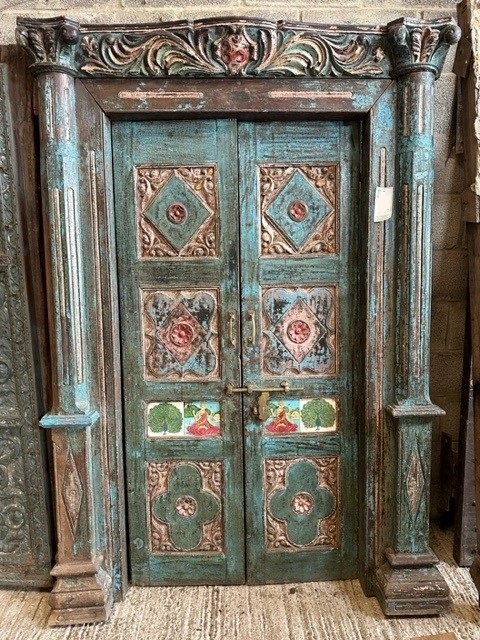 Vibrant Painted Geometric Pattern Teak Doors