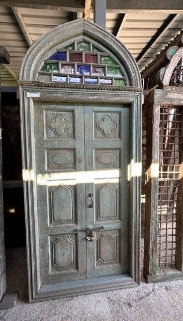 Stained Glass Arched Teak Doors