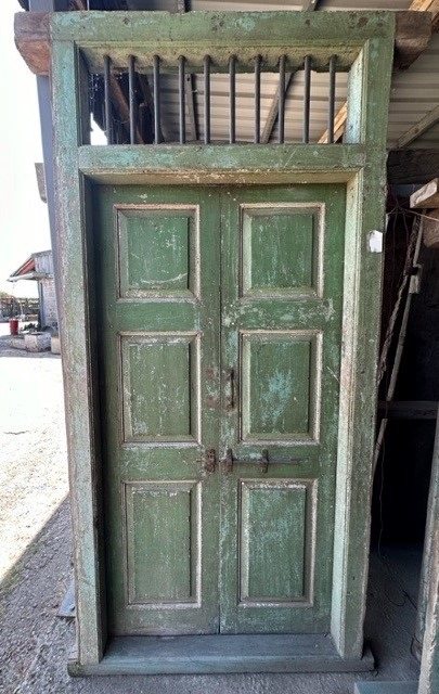 Pair of Tall Green Teak Doors