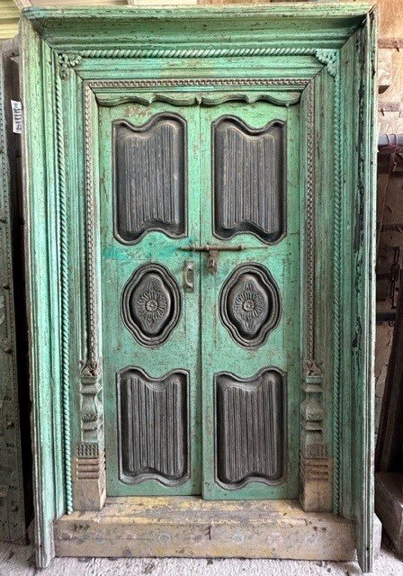 Stunning Pair of Green Teak Doors