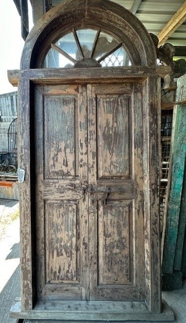 Rustic Teak Doors with Arched Glazed Panel