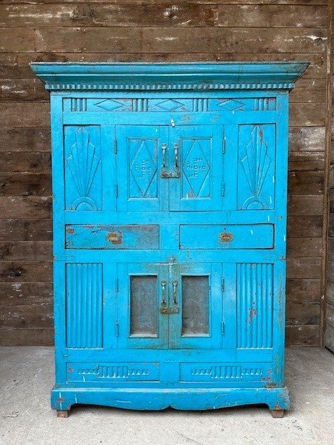 Rustic Blue Double Teak Cupboard