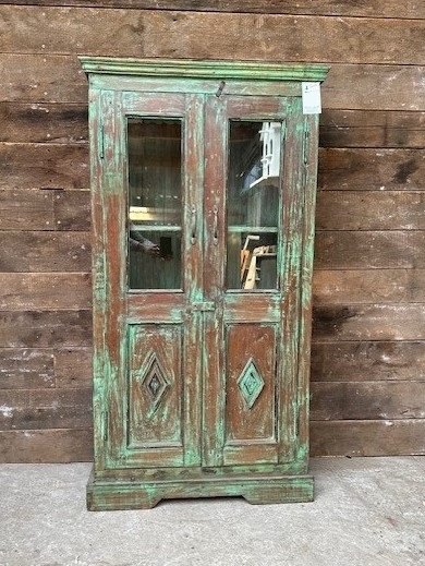 Rustic Green Glazed Teak Cupboard