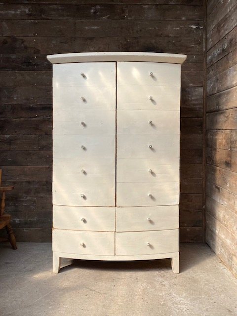 Vintage Rustic Painted Bow Fronted Cupboard