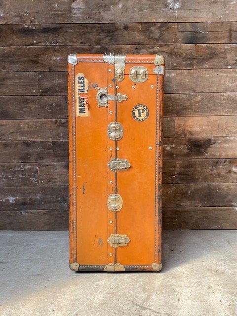 Antique 1920's Art Deco Cosmopolis Steamer Travel Trunk