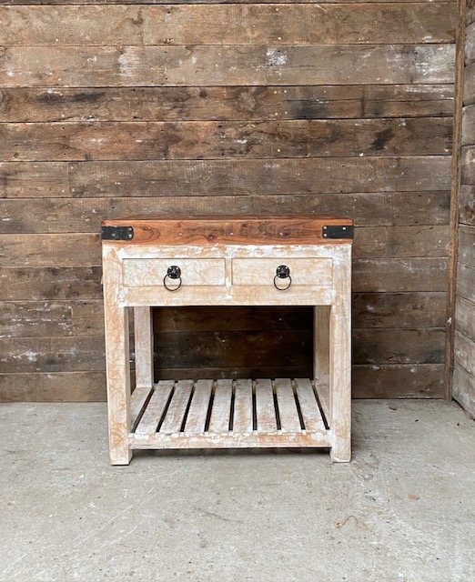 Rustic Butchers Block (Double Drawer)