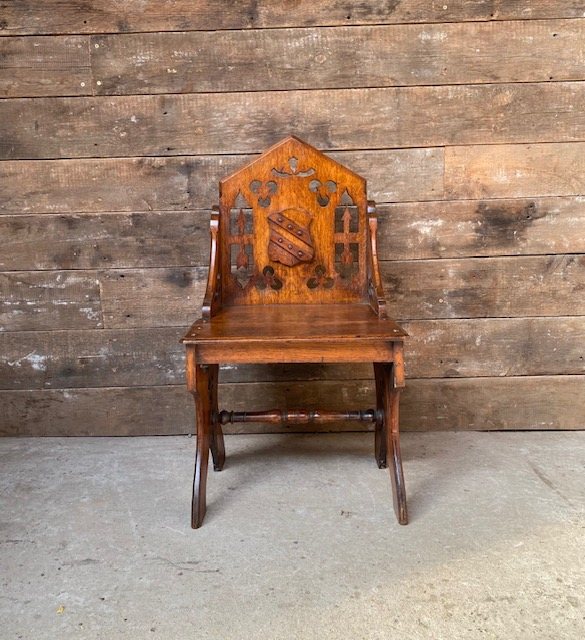 Antique 19th Century Gothic Style Carved Oak Church Chair