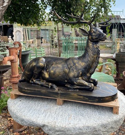 Fabulous Bronzed Cast Iron Reclined Stag Statue