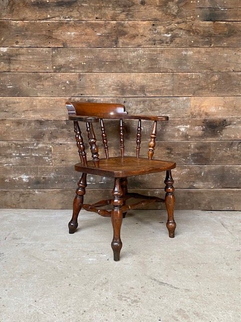 Antique 19th Century Elm GWR Smokers Bow Armchair