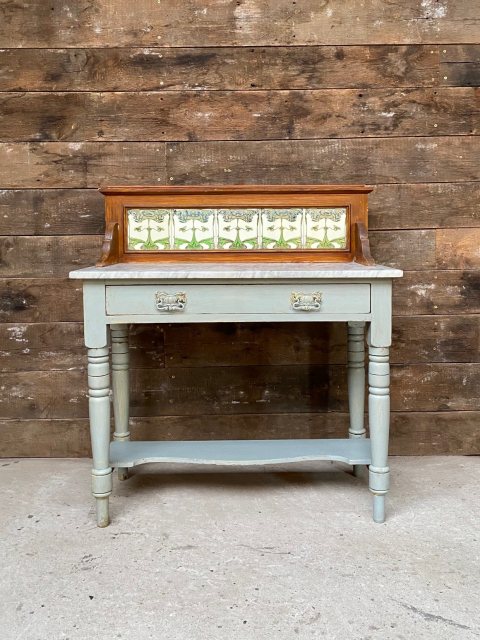 Antique Late 19th Century Tiled Back Marble Washstand