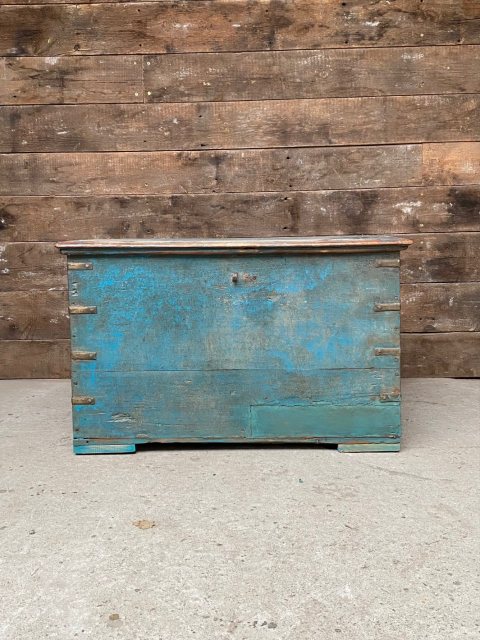 Vintage Rustic Blue Teak Chest