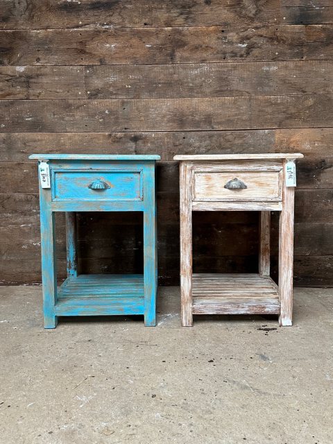 Rustic Painted Hardwood Side Table With Drawer