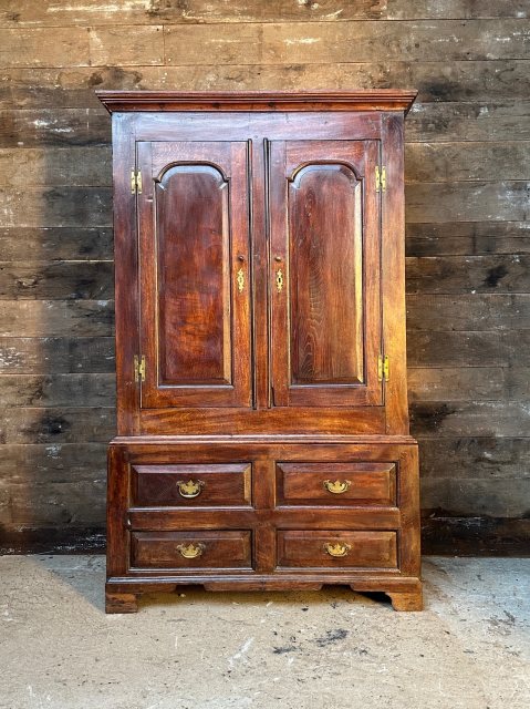 Antique 18th Century Georgian Panelled Oak Linen Press Cupboard