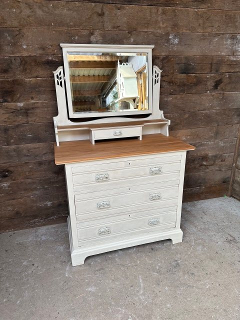 Painted Edwardian Satin Walnut Dressing Chest of Drawers