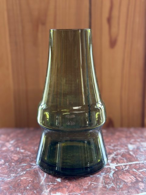 Mid Century Scandinavian Riihimake 'Piippu' Green Glass Vase