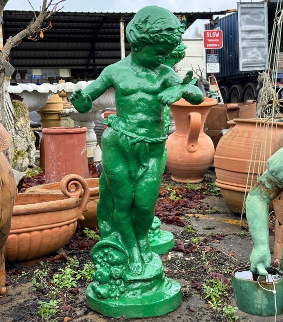 Painted Cast Iron Girl With Butterfly Statue