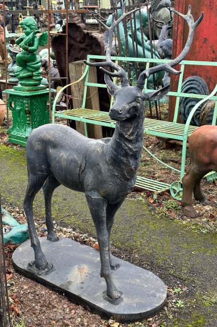 Bronzed & Painted Cast Iron Stag Statue