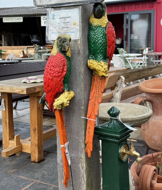 Painted Cast Iron Parrot Wall Hanging Statue