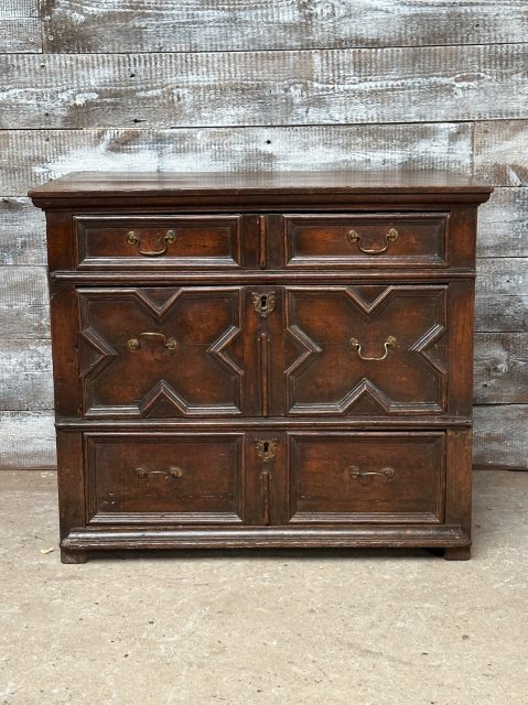 Antique 18th Century Charles II Style English Oak Chest Of Drawers