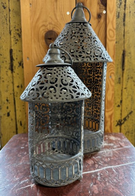 Grey Filigree Candle Lanterns