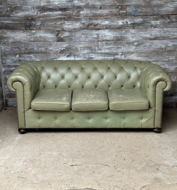 Fabulous Victorian Style Chesterfield Pale Green Leather Sofa