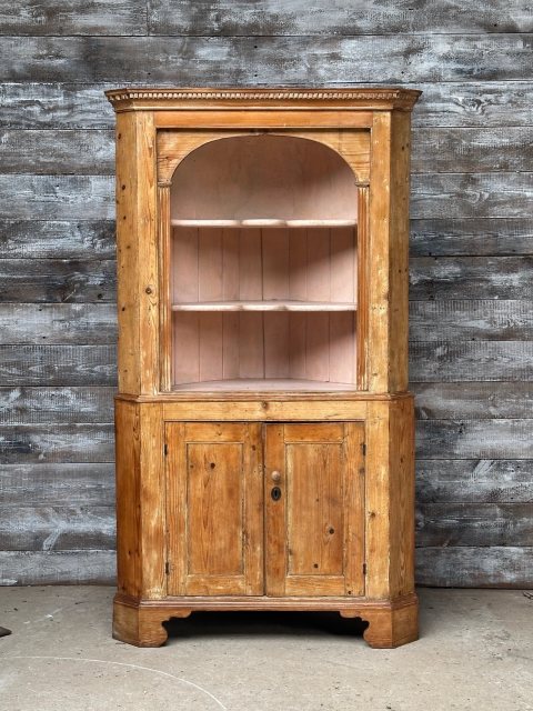 Antique Georgian English Stripped Pine Corner Cupboard