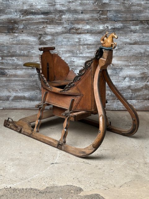 Antique Folk Art 19th Century Continental Carved Hardwood Sleigh