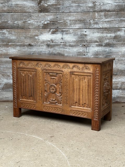 Antique Carved English Oak Chest C1900