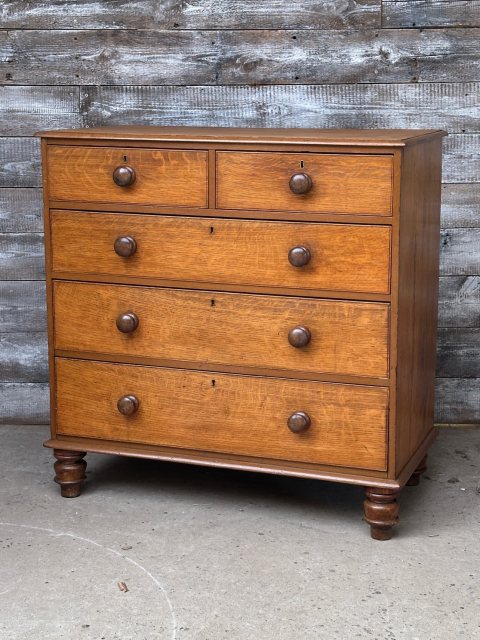 Antique English Blonde Oak Chest Of Drawers C1890