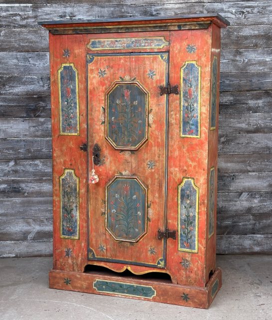Beautiful Naive 18th Century Austrian Painted Marriage Cabinet C1788