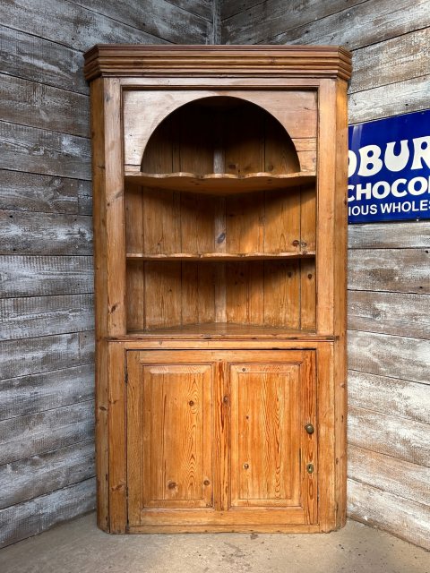 Antique Late Georgian Waxed Pine Large Corner Cupboard C1810
