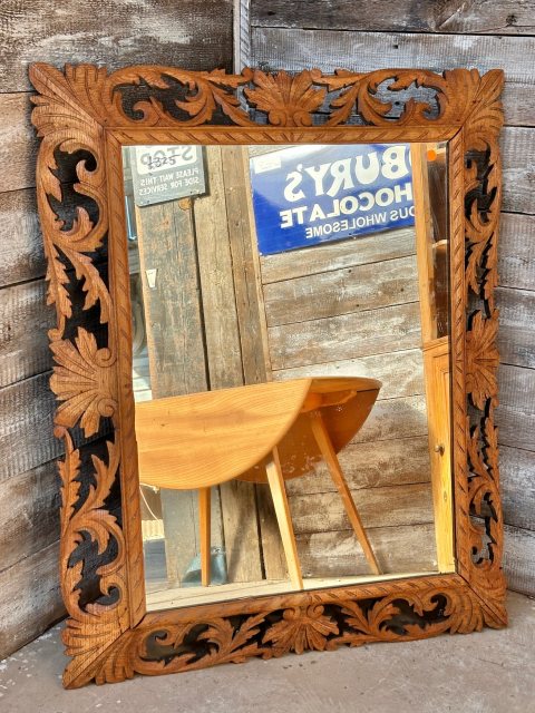 Vintage 20th Century Intricately Carved Oak Wall Mirror