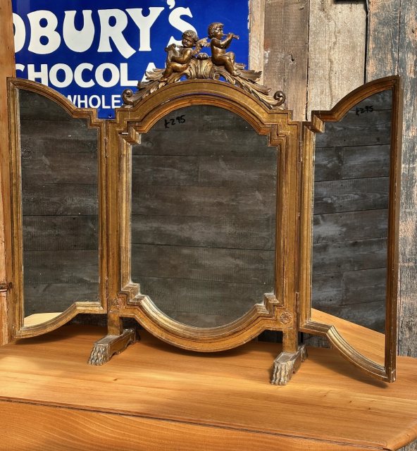 Antique 19th Century Triple Giltwood Folding Mirror