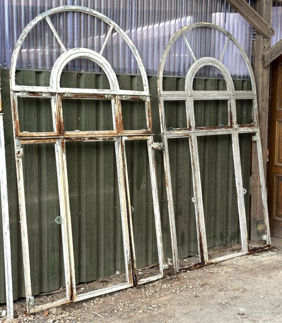 Reclaimed 1930's Large Galvanised Cast Iron Arched Window Frames