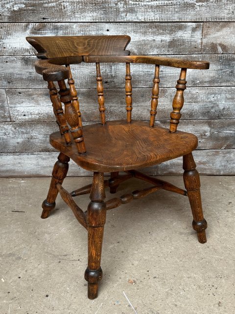 Antique 19th Century English Beech & Elm Smokers Bow Armchair