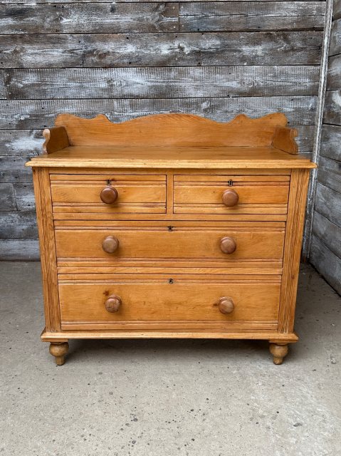 Antique 19th Century Continental Pine Galleried Chest Of Drawers
