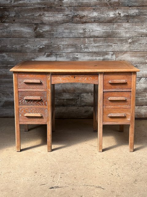 Antique Art Deco Limed Oak Kneehole Desk