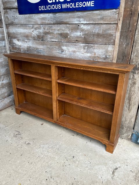Antique Circa 1900 Solid Oak Low & Wide Bookcase