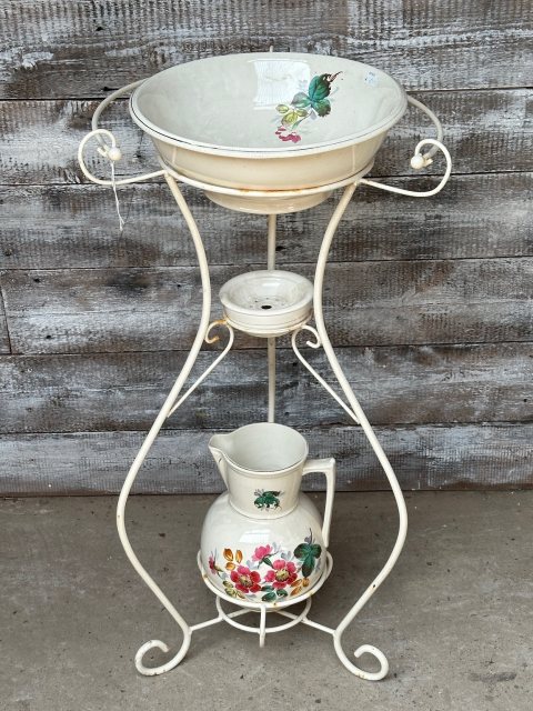 Vintage 1950's Metal & Pottery Washstand
