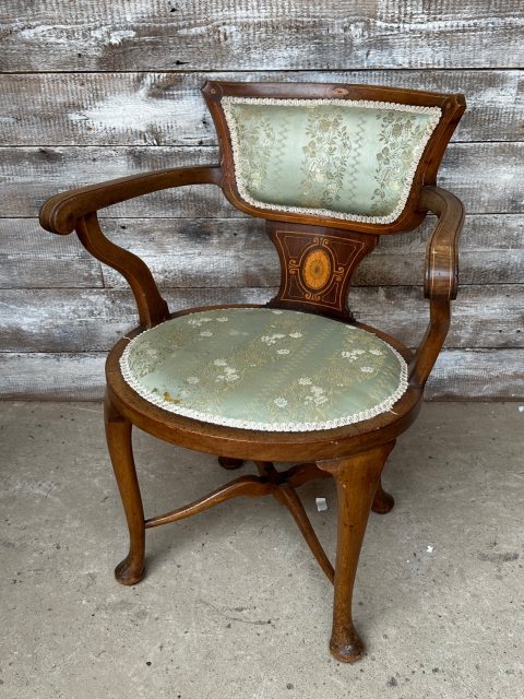 Fabulous Edwardian Inlaid & Upholstered Armchair