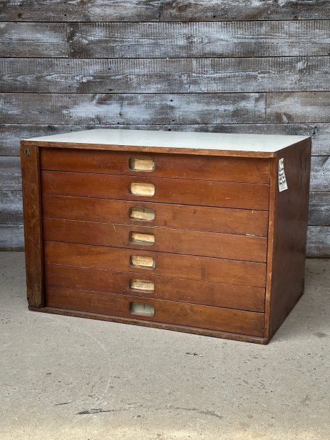 Vintage Mid Century Mahogany Plans Chest White Top
