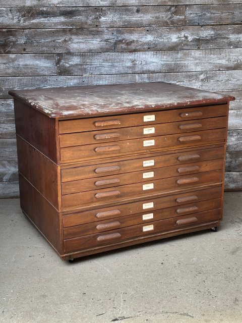 Vintage Massive Mid Century Mahogany Veneer Plans Chest