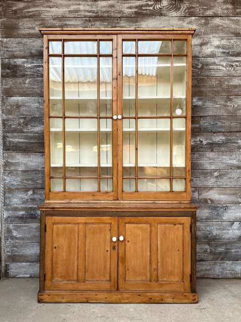 Charming Antique Victorian Waxed Pine Glazed Dresser