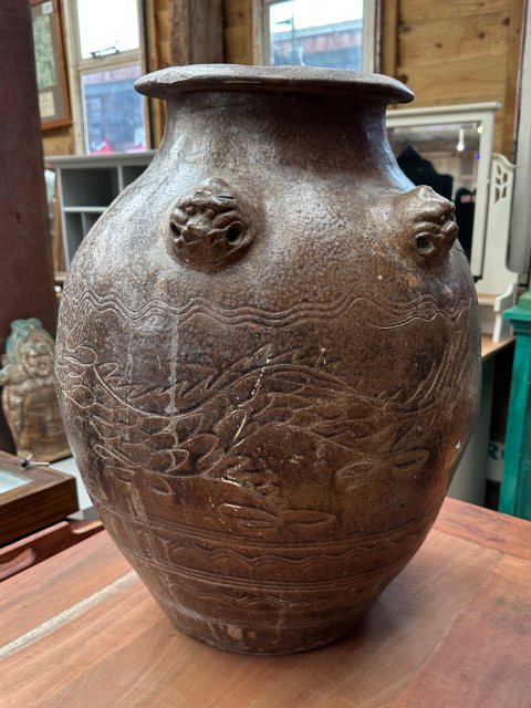 Antique Brown Glazed Oriental Dragon Jar