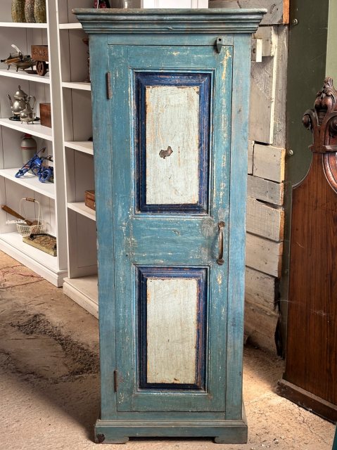 Fabulous Narrow & Tall Rustic Painted Teak Cupboard