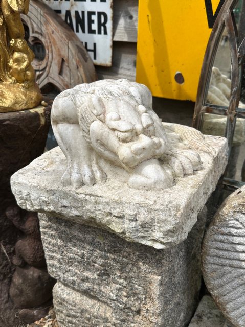 Reclaimed Carved Marble Creature Grotesque Pillar Caps