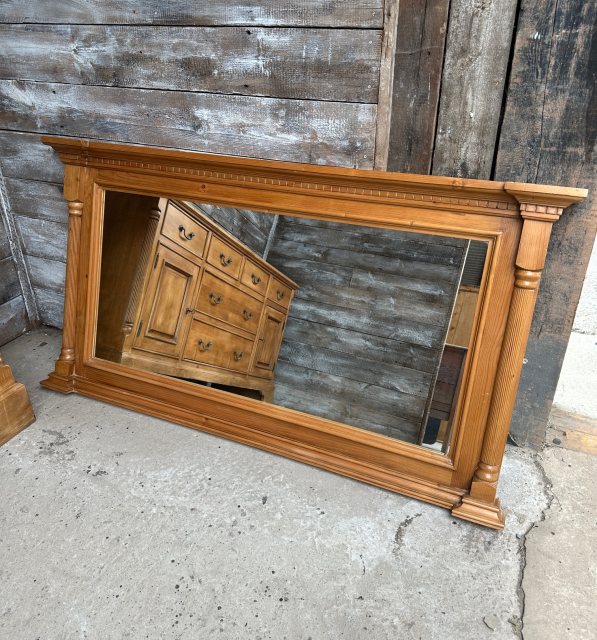 Vintage Large Carved Pine Overmantel Mirror