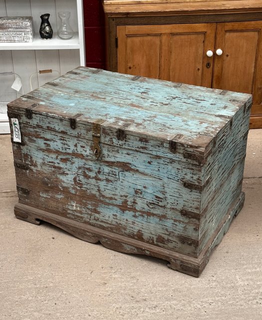 Lovely Vintage Rustic Painted Teak Blanket Box