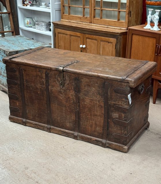 Fabulous Vintage Large Indian Teak Riveted Chest