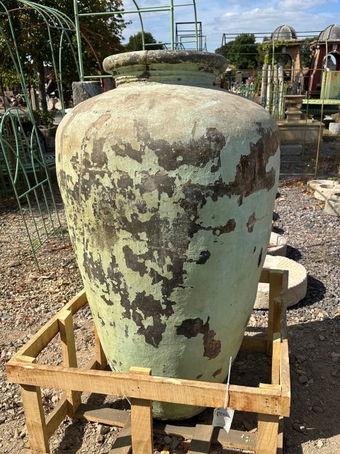 Massive Antique Rustic Painted Clay Pot